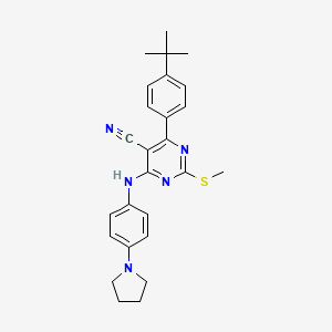 4-(4-Tert-butylphenyl)-2-(methylthio)-6-[(4-pyrrolidin-1-ylphenyl)amino]pyrimidine-5-carbonitrile