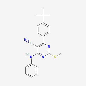 molecular formula C22H22N4S B7834731 4-Anilino-6-(4-tert-butylphenyl)-2-(methylthio)pyrimidine-5-carbonitrile 