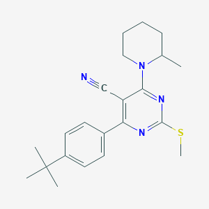 molecular formula C22H28N4S B7834740 4-(4-Tert-butylphenyl)-6-(2-methylpiperidin-1-yl)-2-(methylthio)pyrimidine-5-carbonitrile 