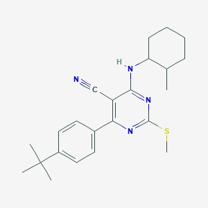 4-(4-Tert-butylphenyl)-6-[(2-methylcyclohexyl)amino]-2-(methylthio)pyrimidine-5-carbonitrile