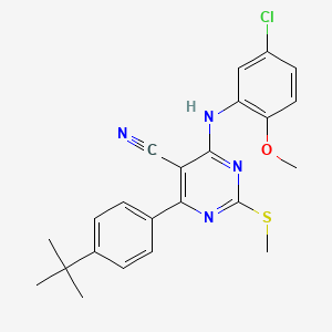 4-(4-Tert-butylphenyl)-6-[(5-chloro-2-methoxyphenyl)amino]-2-(methylthio)pyrimidine-5-carbonitrile