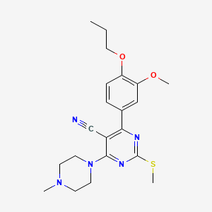 molecular formula C21H27N5O2S B7834782 4-(3-Methoxy-4-propoxyphenyl)-6-(4-methylpiperazin-1-yl)-2-(methylthio)pyrimidine-5-carbonitrile 
