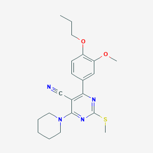 molecular formula C21H26N4O2S B7834786 4-(3-Methoxy-4-propoxyphenyl)-2-(methylthio)-6-piperidin-1-ylpyrimidine-5-carbonitrile 