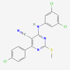4-(4-Chlorophenyl)-6-[(3,5-dichlorophenyl)amino]-2-(methylthio)pyrimidine-5-carbonitrile