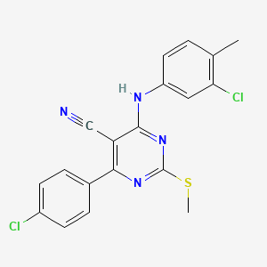 molecular formula C19H14Cl2N4S B7834832 4-[(3-Chloro-4-methylphenyl)amino]-6-(4-chlorophenyl)-2-(methylthio)pyrimidine-5-carbonitrile 