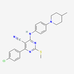 4-(4-Chlorophenyl)-6-{[4-(4-methylpiperidin-1-yl)phenyl]amino}-2-(methylthio)pyrimidine-5-carbonitrile