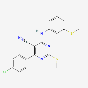 4-(4-Chlorophenyl)-2-(methylthio)-6-{[3-(methylthio)phenyl]amino}pyrimidine-5-carbonitrile