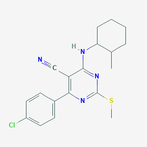 molecular formula C19H21ClN4S B7834860 4-(4-Chlorophenyl)-6-[(2-methylcyclohexyl)amino]-2-(methylthio)pyrimidine-5-carbonitrile 