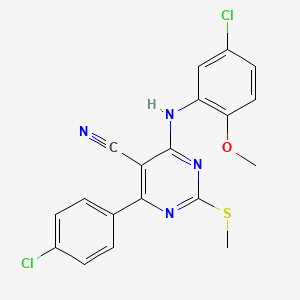 molecular formula C19H14Cl2N4OS B7834863 4-[(5-Chloro-2-methoxyphenyl)amino]-6-(4-chlorophenyl)-2-(methylthio)pyrimidine-5-carbonitrile 