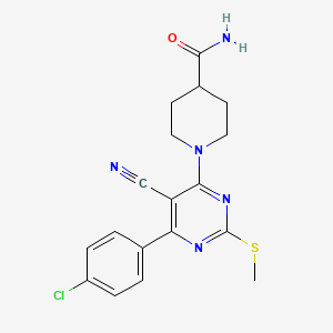 1-[6-(4-Chlorophenyl)-5-cyano-2-(methylthio)pyrimidin-4-yl]piperidine-4-carboxamide