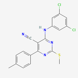 molecular formula C19H14Cl2N4S B7834875 4-[(3,5-Dichlorophenyl)amino]-6-(4-methylphenyl)-2-(methylthio)pyrimidine-5-carbonitrile 