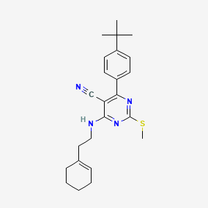 4-(4-Tert-butylphenyl)-6-[(2-cyclohex-1-en-1-ylethyl)amino]-2-(methylthio)pyrimidine-5-carbonitrile