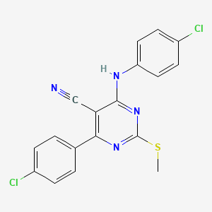 molecular formula C18H12Cl2N4S B7834940 4-(4-Chlorophenyl)-6-[(4-chlorophenyl)amino]-2-(methylthio)pyrimidine-5-carbonitrile 