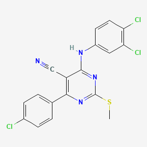 4-(4-Chlorophenyl)-6-[(3,4-dichlorophenyl)amino]-2-(methylthio)pyrimidine-5-carbonitrile