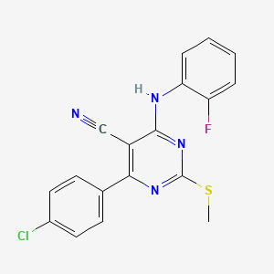 4-(4-Chlorophenyl)-6-[(2-fluorophenyl)amino]-2-(methylthio)pyrimidine-5-carbonitrile