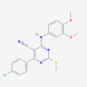 4-(4-Chlorophenyl)-6-[(3,4-dimethoxyphenyl)amino]-2-(methylthio)pyrimidine-5-carbonitrile