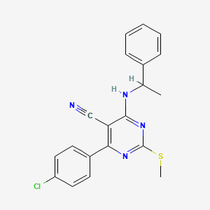 4-(4-Chlorophenyl)-2-(methylthio)-6-[(1-phenylethyl)amino]pyrimidine-5-carbonitrile