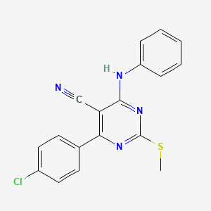molecular formula C18H13ClN4S B7834988 4-Anilino-6-(4-chlorophenyl)-2-(methylthio)pyrimidine-5-carbonitrile 
