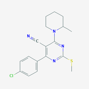 molecular formula C18H19ClN4S B7834990 4-(4-Chlorophenyl)-6-(2-methylpiperidin-1-yl)-2-(methylthio)pyrimidine-5-carbonitrile 