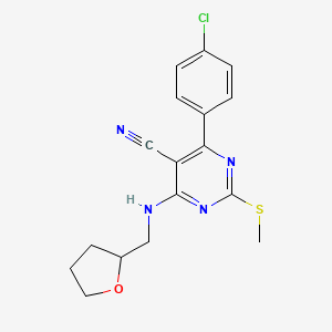 molecular formula C17H17ClN4OS B7835000 4-(4-Chlorophenyl)-2-(methylthio)-6-[(tetrahydrofuran-2-ylmethyl)amino]pyrimidine-5-carbonitrile 