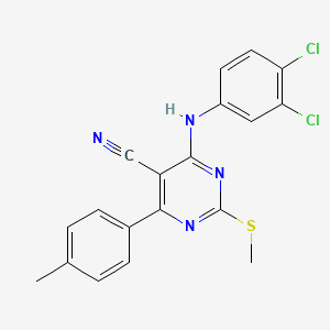 molecular formula C19H14Cl2N4S B7835019 4-[(3,4-Dichlorophenyl)amino]-6-(4-methylphenyl)-2-(methylthio)pyrimidine-5-carbonitrile 