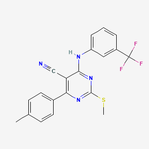 molecular formula C20H15F3N4S B7835044 4-(4-Methylphenyl)-2-(methylthio)-6-{[3-(trifluoromethyl)phenyl]amino}pyrimidine-5-carbonitrile 