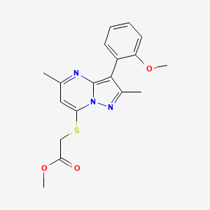 molecular formula C18H19N3O3S B7835514 Methyl {[3-(2-methoxyphenyl)-2,5-dimethylpyrazolo[1,5-a]pyrimidin-7-yl]thio}acetate 