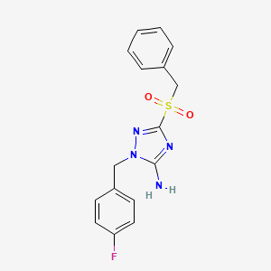 molecular formula C16H15FN4O2S B7835772 3-(benzylsulfonyl)-1-(4-fluorobenzyl)-1H-1,2,4-triazol-5-amine 