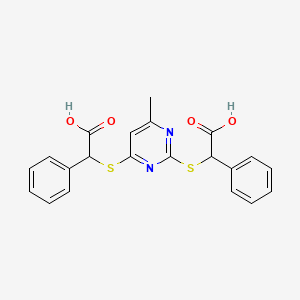 molecular formula C21H18N2O4S2 B7835975 2,2'-[(6-Methylpyrimidine-2,4-diyl)disulfanediyl]bis(phenylacetic acid) 