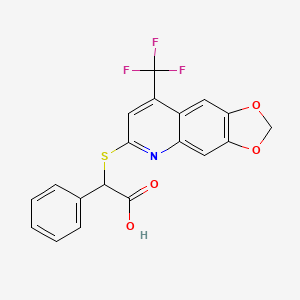 molecular formula C19H12F3NO4S B7836469 Phenyl{[8-(trifluoromethyl)[1,3]dioxolo[4,5-g]quinolin-6-yl]sulfanyl}acetic acid 