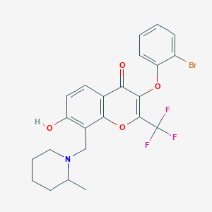 molecular formula C23H21BrF3NO4 B7836473 3-(2-Bromophenoxy)-7-hydroxy-8-[(2-methylpiperidin-1-yl)methyl]-2-(trifluoromethyl)chromen-4-one 