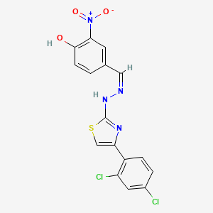 molecular formula C16H10Cl2N4O3S B7836475 4-[(Z)-[[4-(2,4-dichlorophenyl)-1,3-thiazol-2-yl]hydrazinylidene]methyl]-2-nitrophenol 