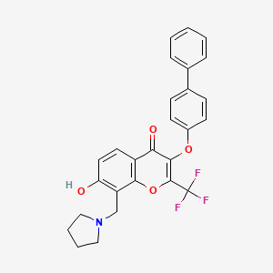 molecular formula C27H22F3NO4 B7836479 7-Hydroxy-3-(4-phenylphenoxy)-8-(pyrrolidin-1-ylmethyl)-2-(trifluoromethyl)chromen-4-one 