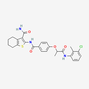 molecular formula C26H26ClN3O4S B7836507 2-[[4-[1-(3-Chloro-2-methylanilino)-1-oxopropan-2-yl]oxybenzoyl]amino]-4,5,6,7-tetrahydro-1-benzothiophene-3-carboxamide 