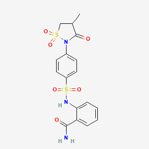 molecular formula C17H17N3O6S2 B7836736 2-({[4-(4-Methyl-1,1-dioxido-3-oxoisothiazolidin-2-yl)phenyl]sulfonyl}amino)benzamide 
