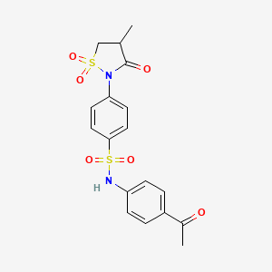 molecular formula C18H18N2O6S2 B7836748 N-(4-acetylphenyl)-4-(4-methyl-1,1-dioxido-3-oxoisothiazolidin-2-yl)benzenesulfonamide 