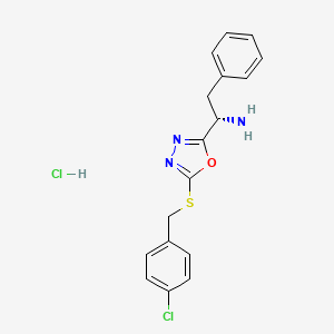 molecular formula C17H17Cl2N3OS B7836770 (1S)-1-[5-[(4-chlorophenyl)methylsulfanyl]-1,3,4-oxadiazol-2-yl]-2-phenylethanamine;hydrochloride 