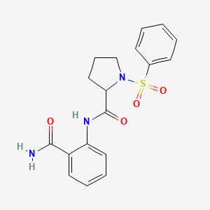 molecular formula C18H19N3O4S B7836828 1-(benzenesulfonyl)-N-(2-carbamoylphenyl)pyrrolidine-2-carboxamide 