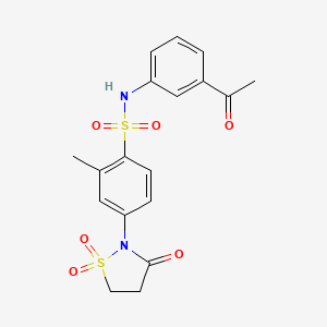 molecular formula C18H18N2O6S2 B7836881 N-(3-acetylphenyl)-4-(1,1-dioxido-3-oxoisothiazolidin-2-yl)-2-methylbenzenesulfonamide 