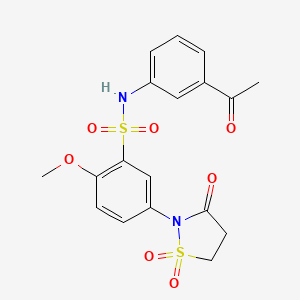 molecular formula C18H18N2O7S2 B7836904 N-(3-acetylphenyl)-5-(1,1-dioxido-3-oxoisothiazolidin-2-yl)-2-methoxybenzenesulfonamide 