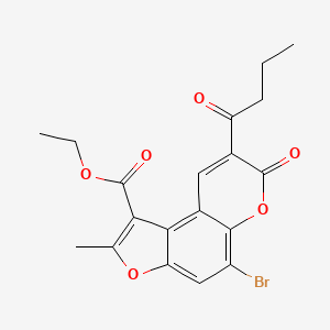 molecular formula C19H17BrO6 B7836939 ethyl 5-bromo-8-butanoyl-2-methyl-7-oxo-7H-furo[3,2-f]chromene-1-carboxylate 