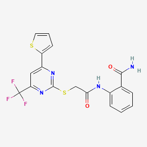 molecular formula C18H13F3N4O2S2 B7836967 2-[({[4-(Thiophen-2-yl)-6-(trifluoromethyl)pyrimidin-2-yl]sulfanyl}acetyl)amino]benzamide 