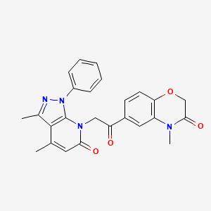 molecular formula C25H22N4O4 B7837111 6-[2-(3,4-Dimethyl-6-oxo-1-phenylpyrazolo[3,4-b]pyridin-7-yl)acetyl]-4-methyl-1,4-benzoxazin-3-one 