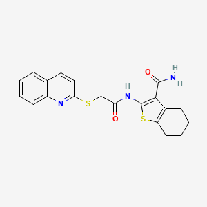 molecular formula C21H21N3O2S2 B7837173 2-(2-Quinolin-2-ylsulfanylpropanoylamino)-4,5,6,7-tetrahydro-1-benzothiophene-3-carboxamide 