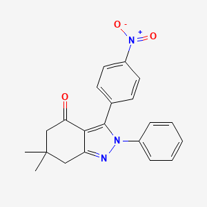 molecular formula C21H19N3O3 B7837368 6,6-Dimethyl-3-(4-nitrophenyl)-2-phenyl-5,7-dihydroindazol-4-one 