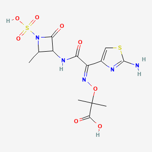 molecular formula C13H17N5O8S2 B7838690 2-{[(E)-[(2-Amino-1,3-thiazol-4-YL)[(2-methyl-4-oxo-1-sulfoazetidin-3-YL)carbamoyl]methylidene]amino]oxy}-2-methylpropanoic acid 