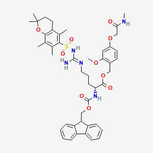 molecular formula C46H55N5O10S B7839397 [2-methoxy-4-[2-(methylamino)-2-oxoethoxy]phenyl]methyl (2R)-5-[[amino-[(2,2,5,7,8-pentamethyl-3,4-dihydrochromen-6-yl)sulfonylamino]methylidene]amino]-2-(9H-fluoren-9-ylmethoxycarbonylamino)pentanoate 