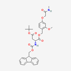 molecular formula C34H38N2O9 B7839405 4-O-tert-butyl 1-O-[[2-methoxy-4-[2-(methylamino)-2-oxoethoxy]phenyl]methyl] (2R)-2-(9H-fluoren-9-ylmethoxycarbonylamino)butanedioate 