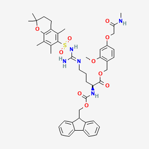 molecular formula C46H55N5O10S B7839635 [2-methoxy-4-[2-(methylamino)-2-oxoethoxy]phenyl]methyl (2S)-5-[[amino-[(2,2,5,7,8-pentamethyl-3,4-dihydrochromen-6-yl)sulfonylamino]methylidene]amino]-2-(9H-fluoren-9-ylmethoxycarbonylamino)pentanoate 