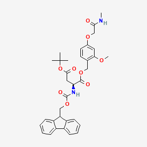 molecular formula C34H38N2O9 B7839646 4-O-tert-butyl 1-O-[[2-methoxy-4-[2-(methylamino)-2-oxoethoxy]phenyl]methyl] (2S)-2-(9H-fluoren-9-ylmethoxycarbonylamino)butanedioate 